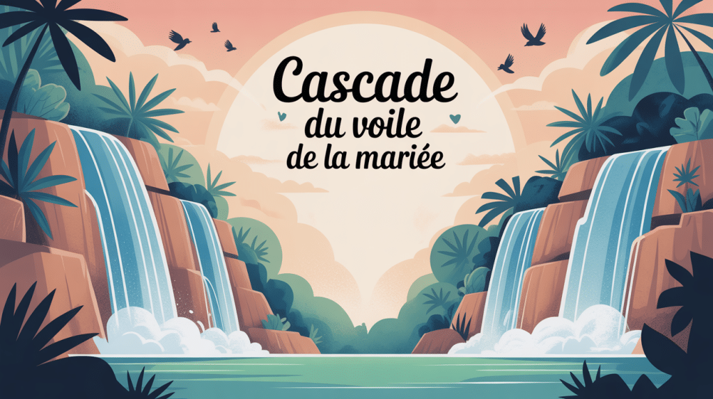 Illustration symbolique cascade du voile de la mariée sur falaises verdoyantes