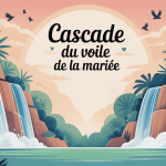 Illustration symbolique cascade du voile de la mariée sur falaises verdoyantes