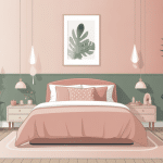 illustration chambre verte et rose élégante adulte et enfant