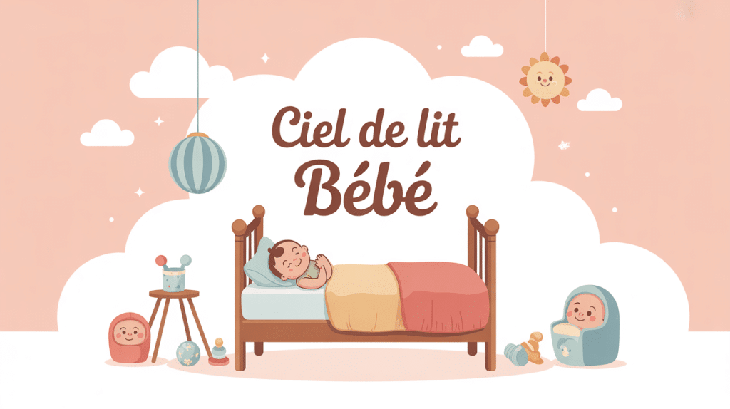 Illustration ciel de lit bébé ambiance douce et pastel
