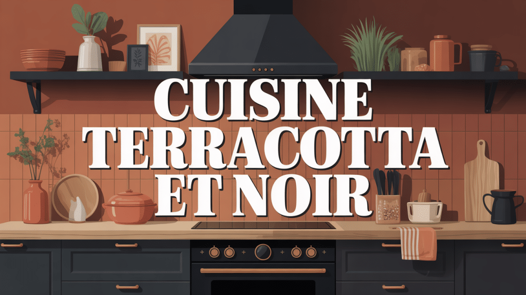 Illustration chaleureuse cuisine terracotta et noir moderne