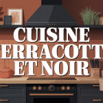 Illustration chaleureuse cuisine terracotta et noir moderne