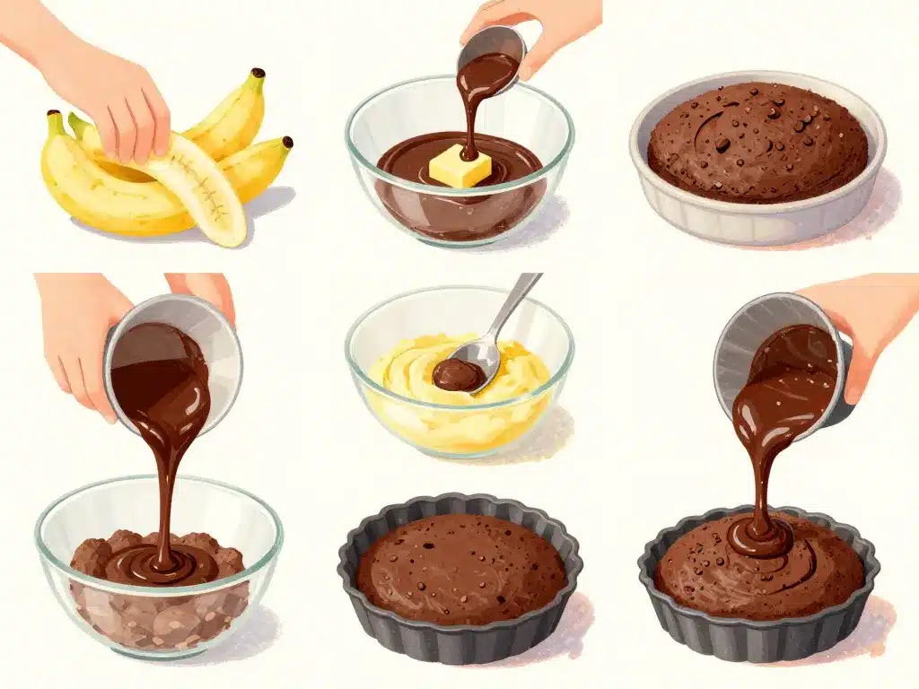 preparation gateau chocolat banane étapes mains cuisine
