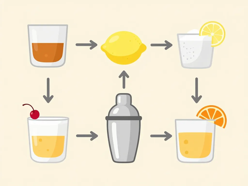 Diagramme étapes préparation whisky sour classique