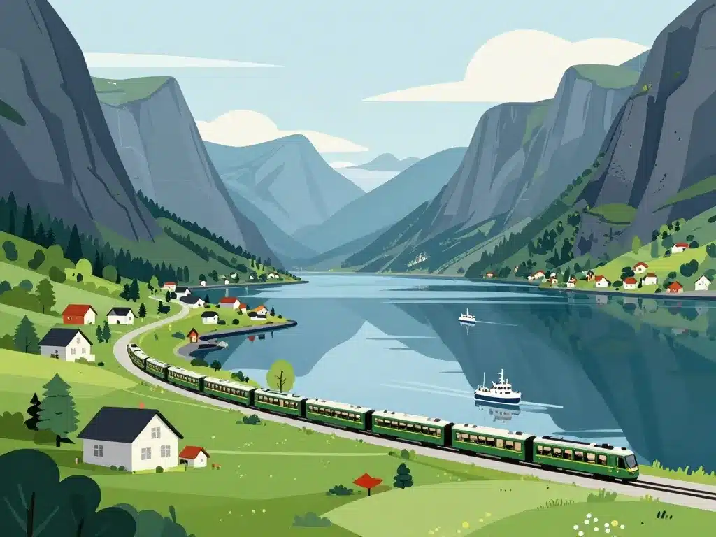 Flam Norvegia fjord village train panoramique