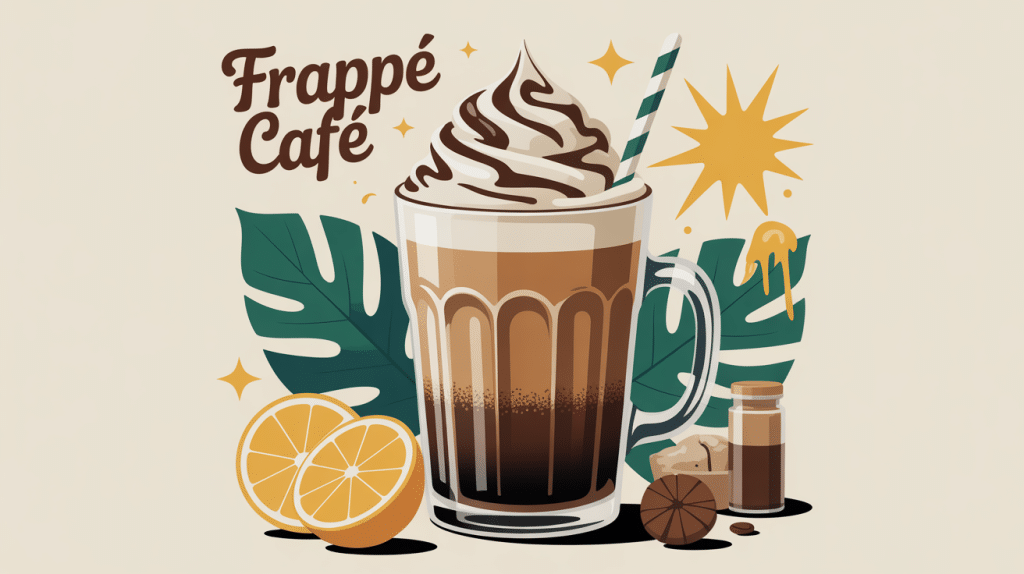 frappé café dans verre transparent avec mousse et glaçons
