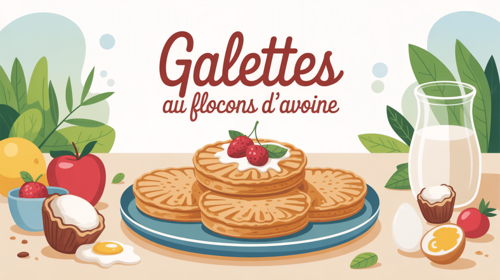 Galettes au flocons d'avoine présentées avec ingrédients clés