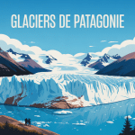Illustration glaciers Patagonie et montagnes