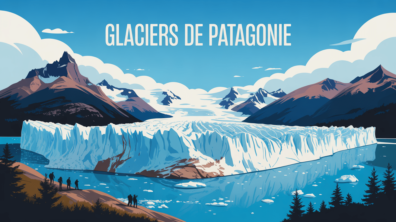 Illustration glaciers Patagonie et montagnes