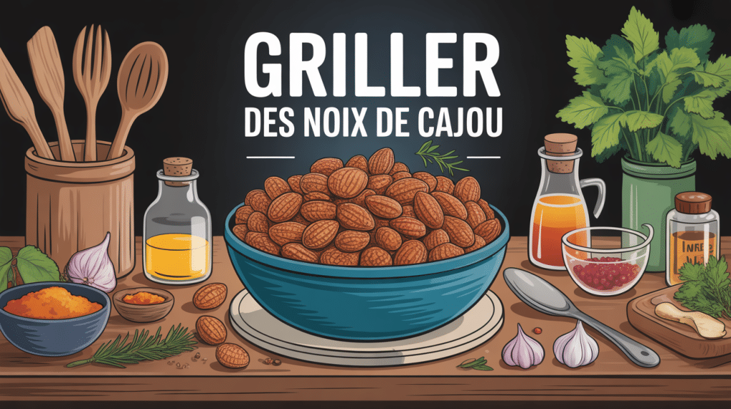 griller des noix de cajou bol doré avec ingrédients