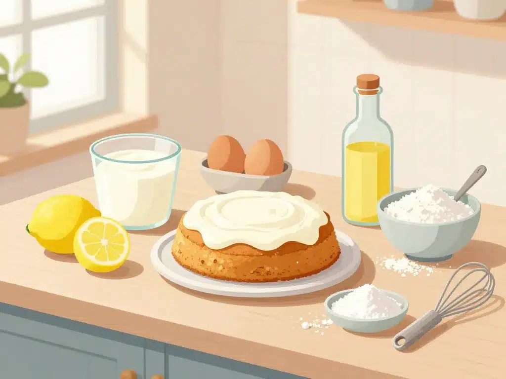 ingredients gateau yaourt citron illustration editoriale