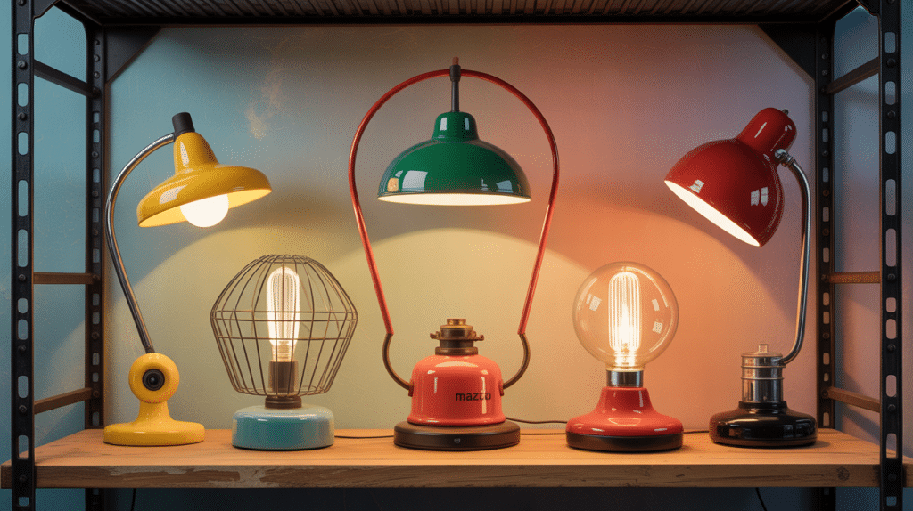 lampe mazda vintage sur étagère industrielle ambiance rétro