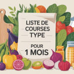 illustration liste de courses type pour 1 mois cuisine organisée