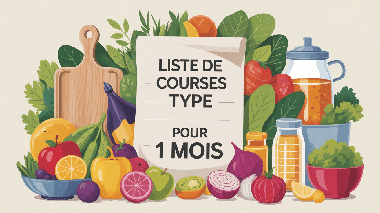 illustration liste de courses type pour 1 mois cuisine organisée