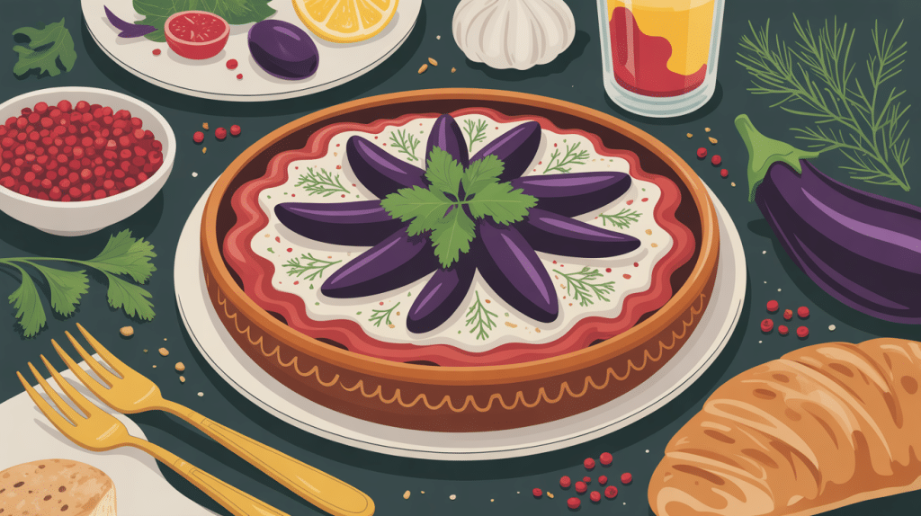 mutabal présenté dans un plat convivial ambiance mezzé