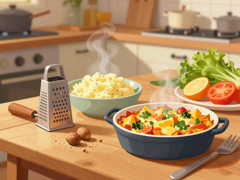 Scène cuisine nutmeg plats recettes gratin purée