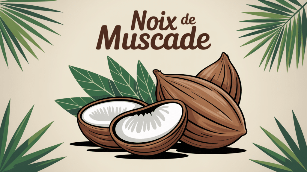 Vue artistique noix de muscade nutmeg épice précieuse cuisine bien-être
