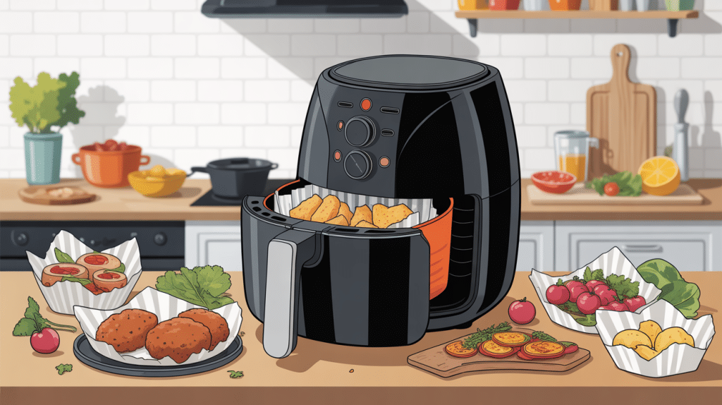 papier cuisson air fryer dans une cuisine moderne