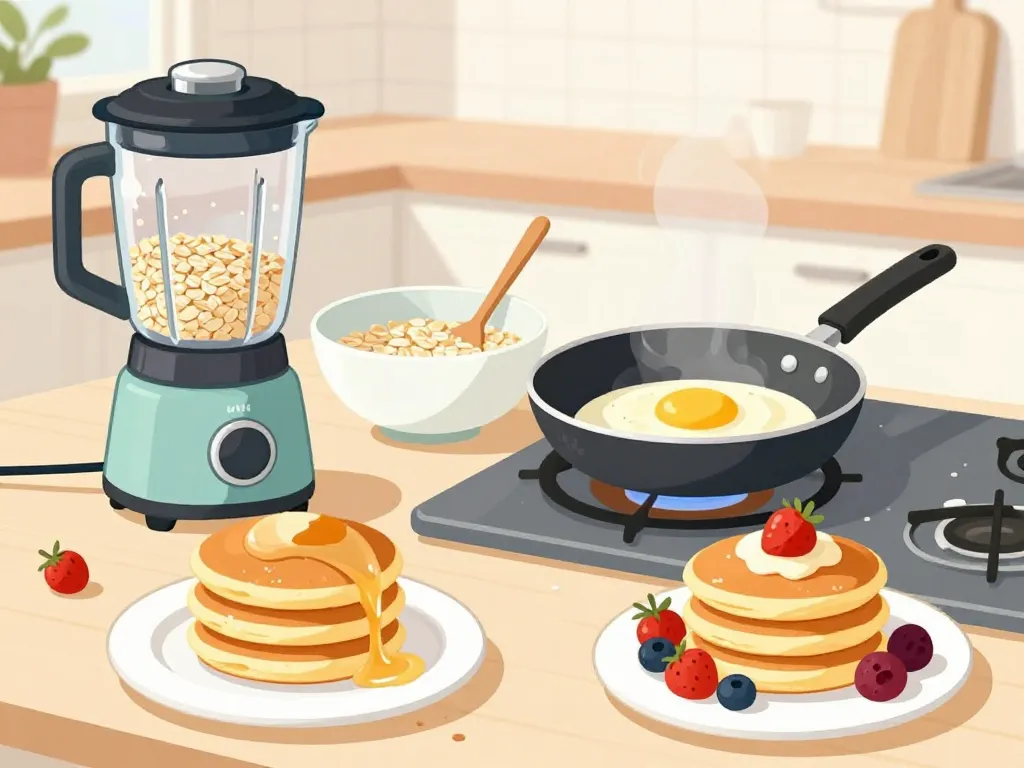 Étapes recette pancake flocon d’avoine peu calorique préparation blender