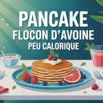 Assiette de recette pancake flocon d’avoine peu calorique avec fruits frais