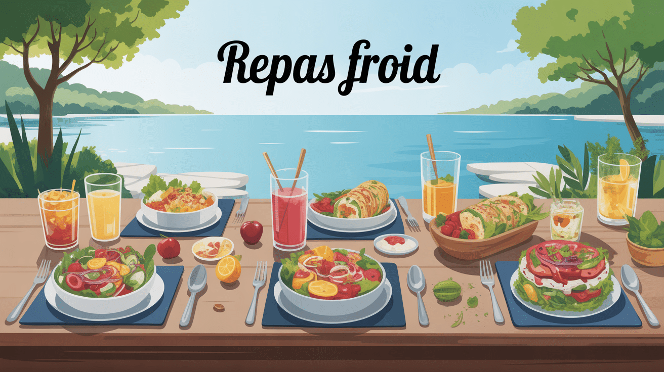 repas froid sur grande table estivale