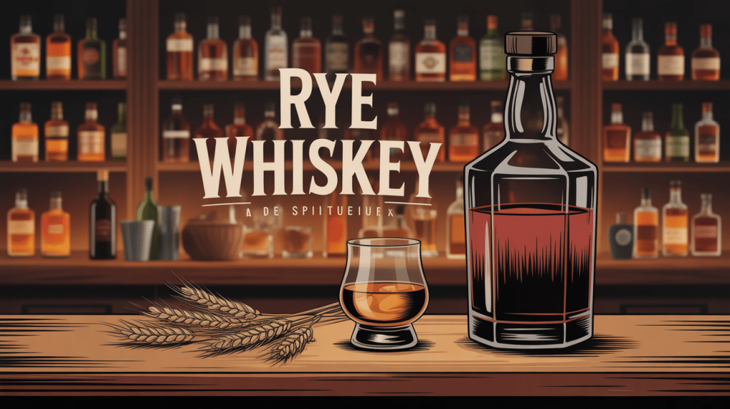 Vue d'ensemble rye whiskey bouteille et verre