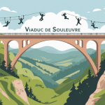 Vue stylisée du viaduc de Souleuvre avec activités d’aventure