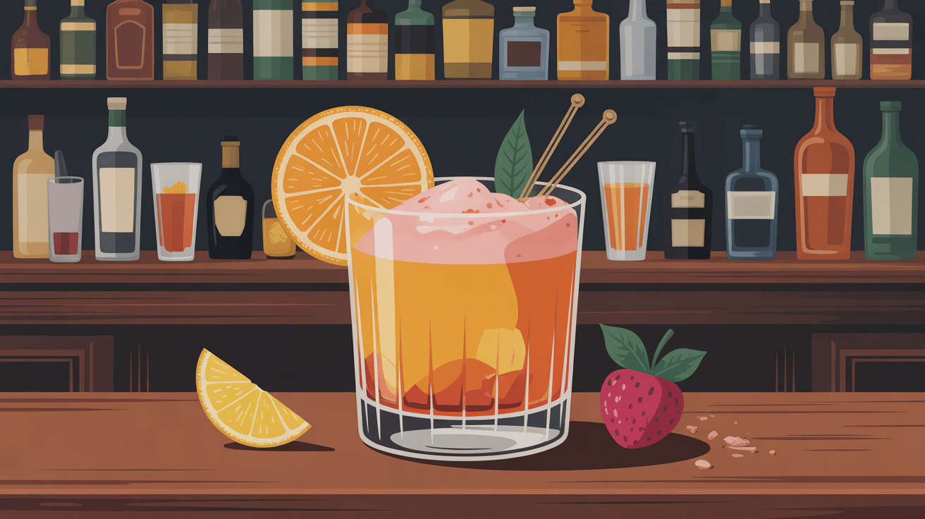 Whisky sour élégant en verre old fashioned avec orange et cerise