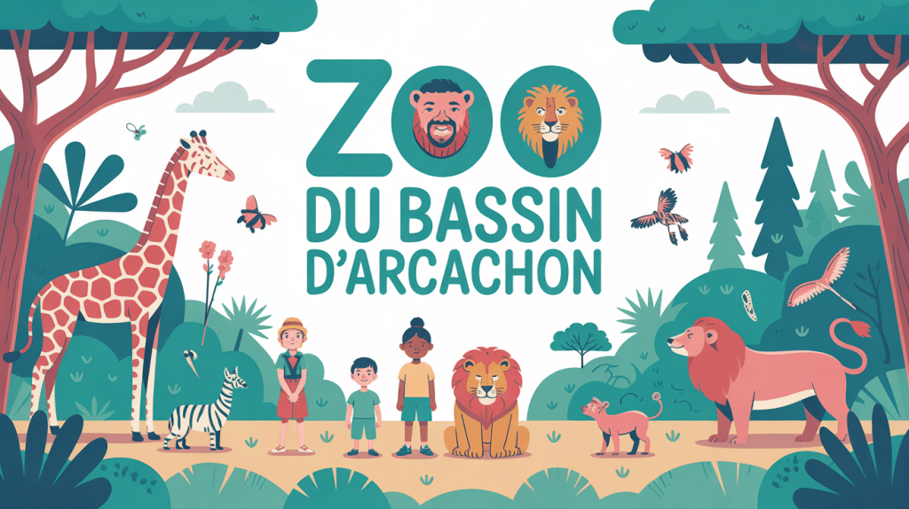 Famille au zoo du Bassin d’Arcachon avec animaux et pins
