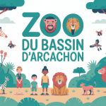 Famille au zoo du Bassin d’Arcachon avec animaux et pins