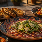 accompagnement carpaccio de boeuf avec frites de polenta et salade