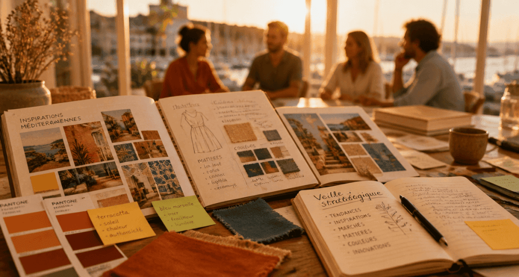 cahier de tendance sur table ensoleillée