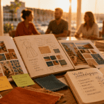 cahier de tendance sur table ensoleillée