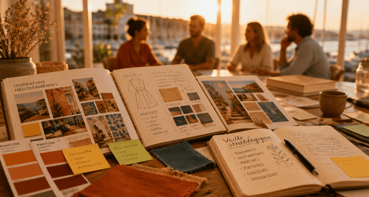 cahier de tendance sur table ensoleillée