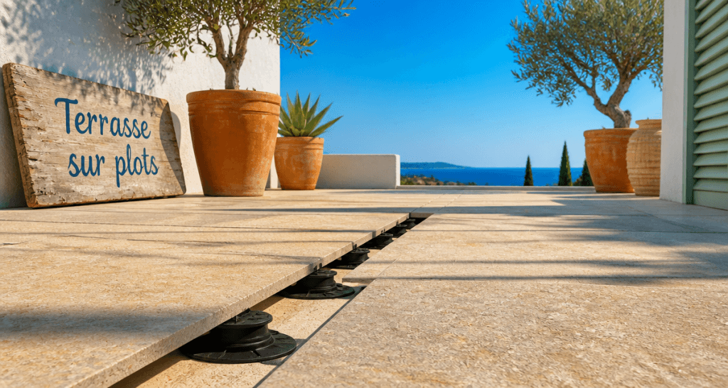Carreler sur plot terrasse grès cérame méditerranéenne