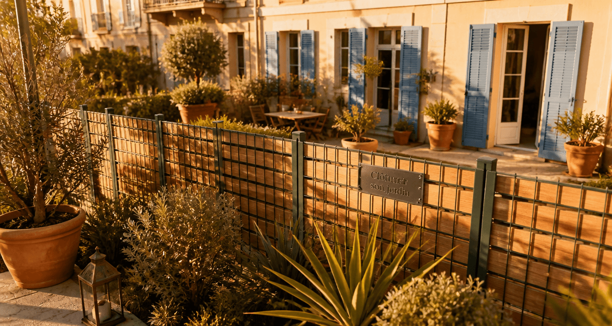 clôture jardin privatif copropriété grillage bois terrasse