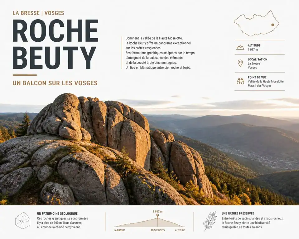 Paysage granitique et panorama de la Roche Beuty à La Bresse