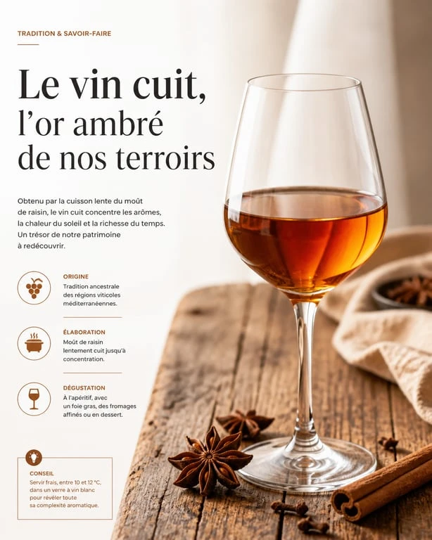 Verre de vin cuit apéritif français traditionnel avec épices sur table en bois