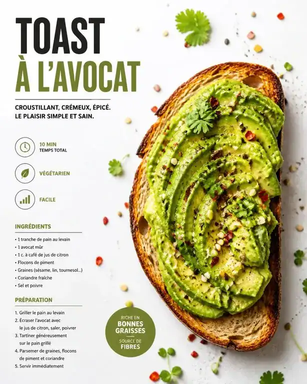 Recette toast avocat sur pain au levain avec piment et herbes fraîches