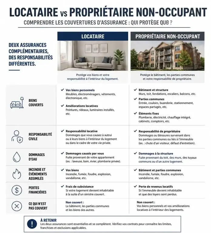 Tableau comparatif assurance propriétaire non-occupant et assurance locataire
