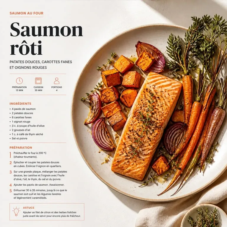 Pavé de saumon au four avec ses légumes rôtis en accompagnement