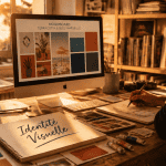 graphiste identité visuelle travaillant en studio