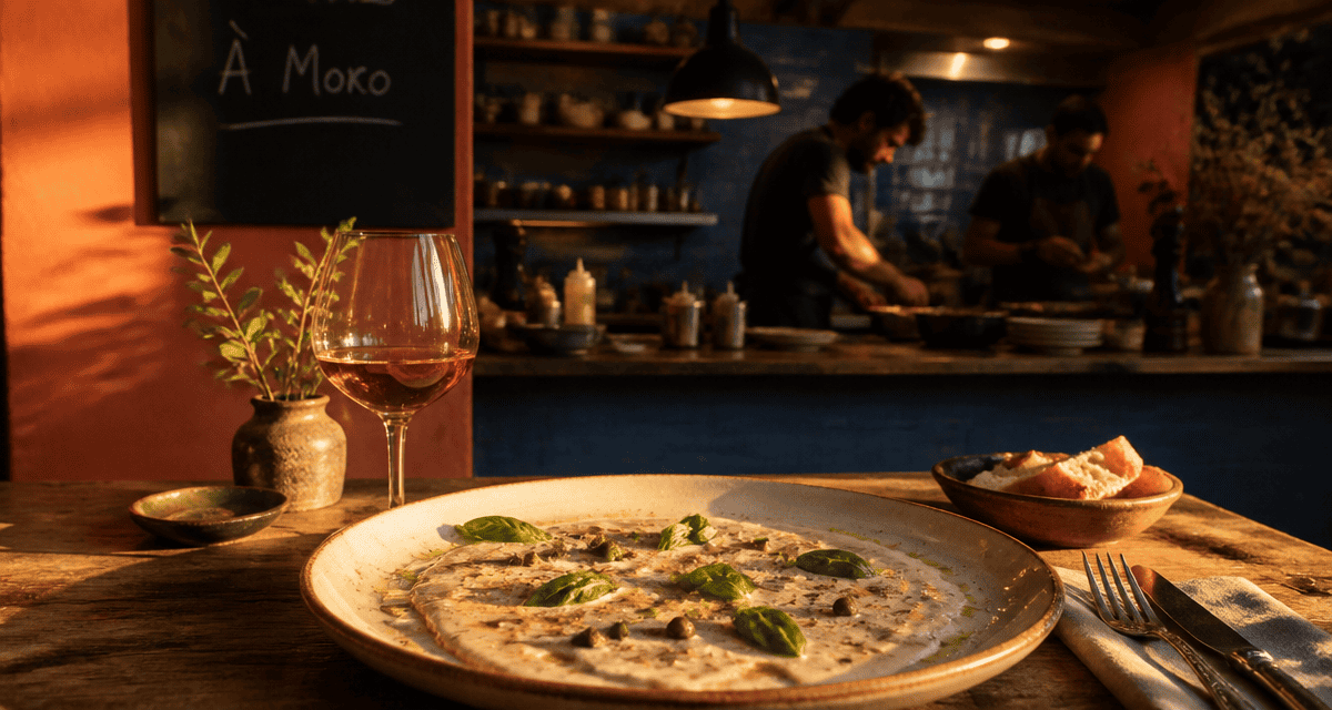 photos de à moro plat vitello tonnato et vin naturel