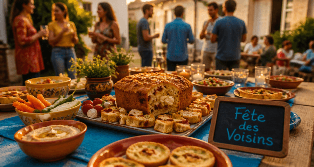 Quel plat pour la fête des voisins, buffet convivial en extérieur avec cake salé et recettes faciles
