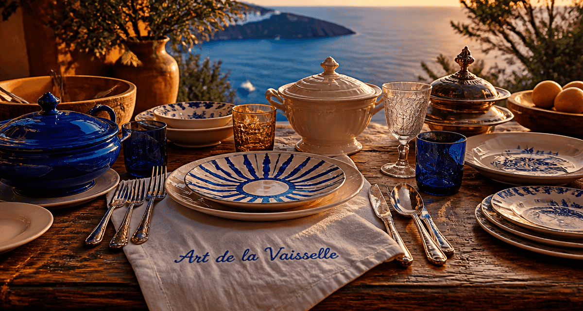 vaisselle definition sur table bois style Riviera