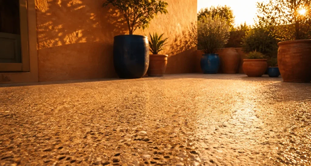 beton lavé terrasse texture granuleuse méditerranéenne