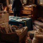 Brocanteur vide maison inspecte objets anciens dans une maison