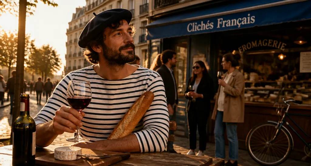 clichés sur les français homme béret terrasse