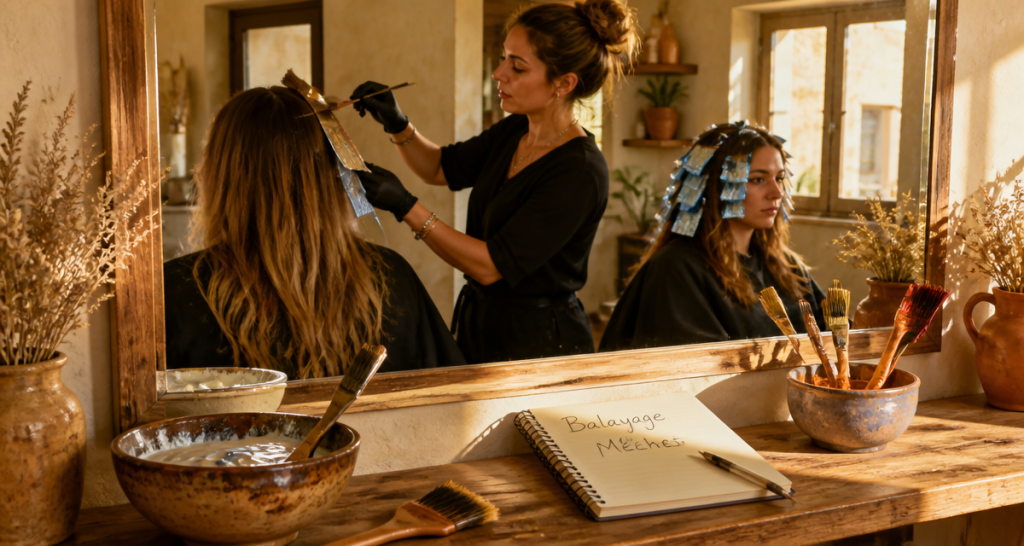 Différence balayage et mèches côte à côte