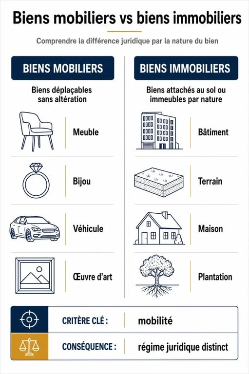 Infographie comparative entre bien mobilier et bien immobilier